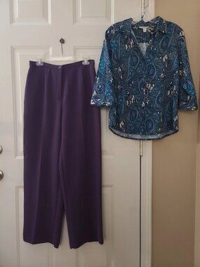 JM CollectionPlum Dress Pants  10 & Dana Buchman Blouse Medium